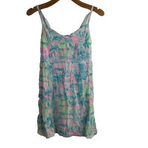 Lilly Pulitzer Womens Mini Luxletix Dress Sleeveless Palm Print Blue Pink Size S